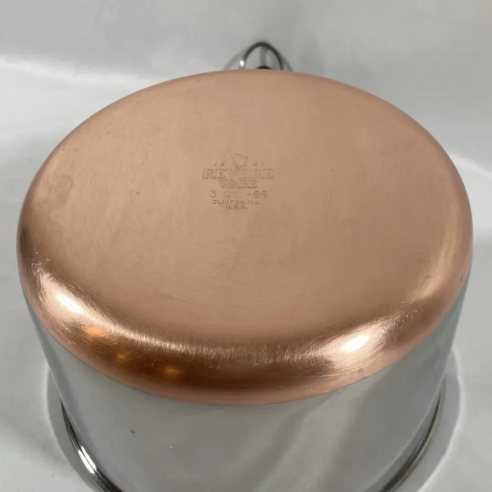 Revere Ware 3 Qt Saucepan W/ Lid & Steamer Copper Bottom Stainless Steel Clinton